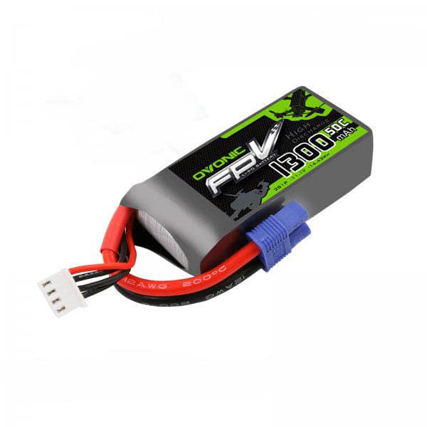OVONIC FPV 11.1V 1300mAh 3S1P 50C LiPo battery pack with EC3 plug and JST-XHR balance lead