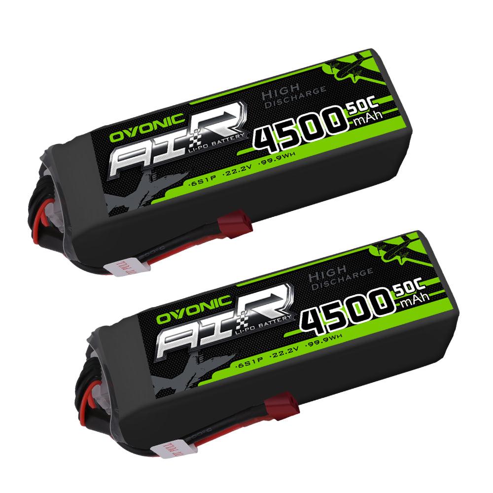 Ovonic AIR 2-Pack 6S LiPo Battery 4500mAh 50C 22.2V with Deans plug, two batteries shown