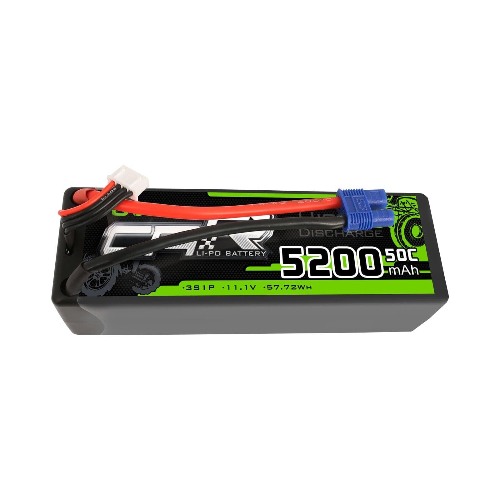 Single Ovonic 11.1V 5200mAh 3S 50C hardcase LiPo battery, side label view with EC3 connector