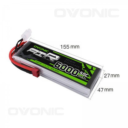 OVONIC 3S LiPo Battery Pack 6000mAh 50C 11.1V with Deans Plug for FPV Drone RC Car RC Boat - Ampow