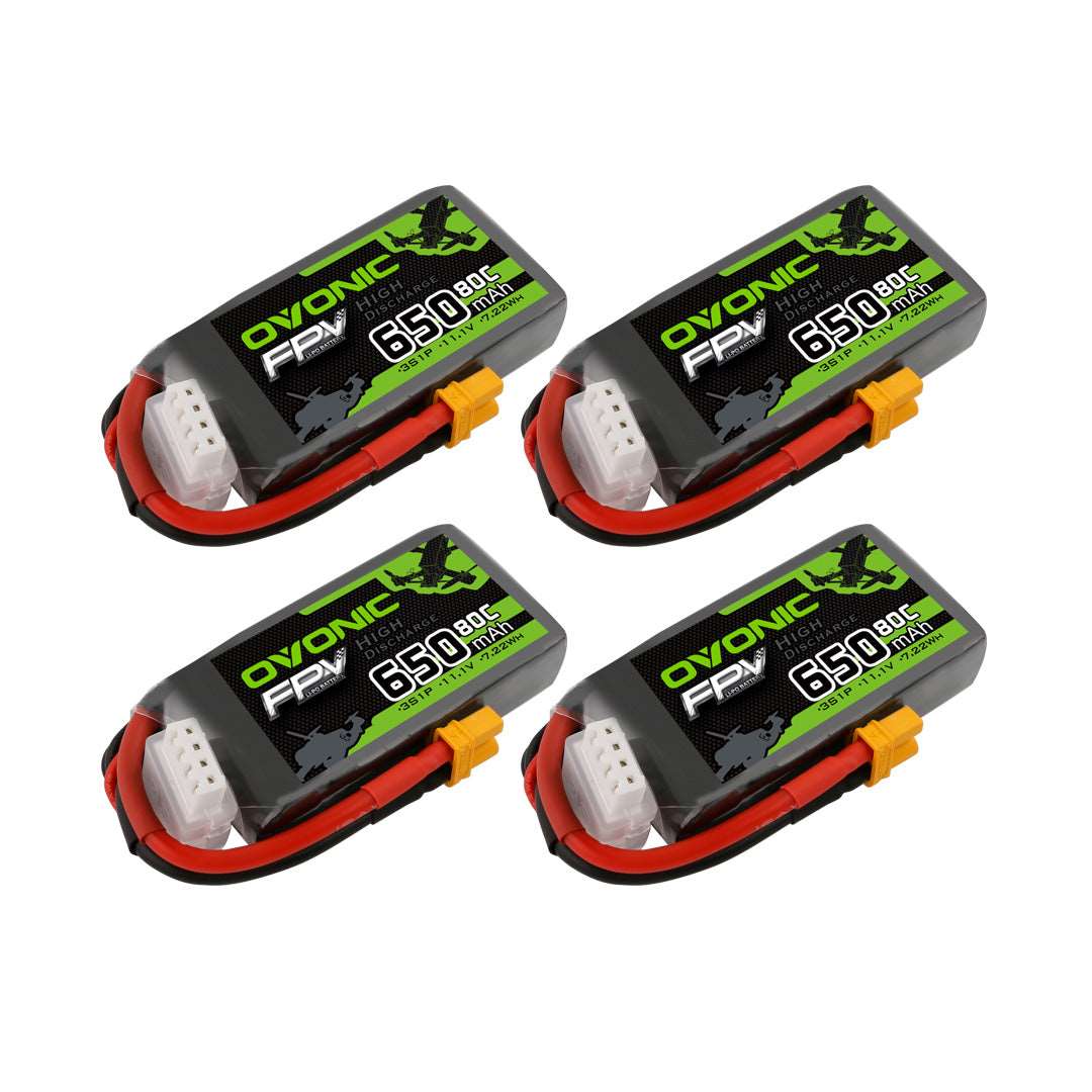Ovonic 650mAh 3S 11.1V 80C LiPo Battery 4-pack with XT30 plug and JST-XHR balance connector