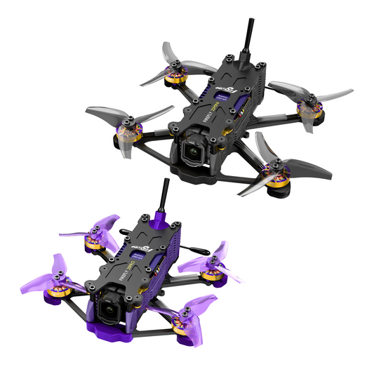 Flywoo Firefly 25MINI and 20PRO micro FPV drones with four-blade props, front camera, and antenna