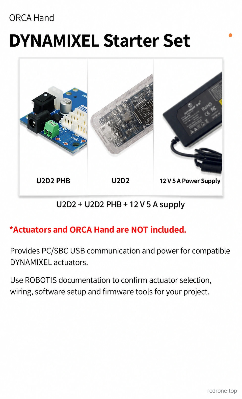 DYNAMIXEL starter set U2D2 PHB, U2D2 and 12 V 5 A supply