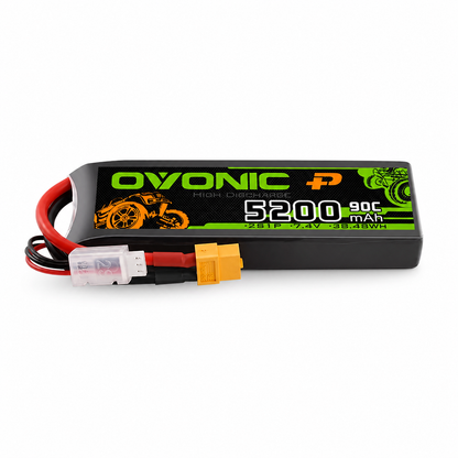 OVONIC 2S 7.4V 5200mAh 90C LiPo Battery for RC Cars on white background