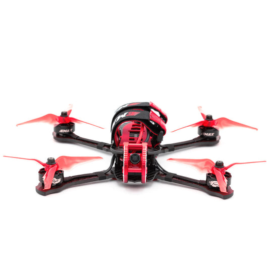 EMAX Buzz 245mm 5-inch freestyle FPV drone front view with red props and FPV camera mount