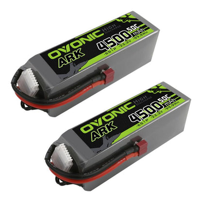 2-pack Ovonic ARK 6S 4500mAh 50C 22.2V LiPo batteries with Deans plug and balance lead