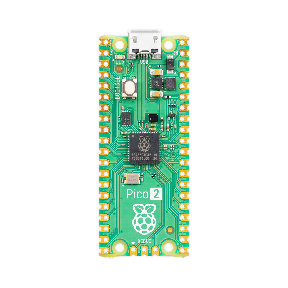 Raspberry Pi Pico 2 Microcontroller Board, RP2350, Dual-Core Arm/RISC‑V, 520KB SRAM, 4MB Flash, 26 GPIO, 1.8–5.5V