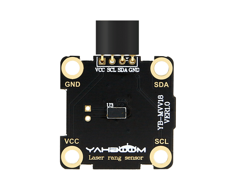 Yahboom VL53L0X TOF laser ranging sensor module, front view with VCC SCL SDA GND pin labels