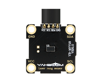 Yahboom VL53L0X TOF laser ranging sensor module, front view with VCC SCL SDA GND pin labels