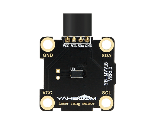 Yahboom VL53L0X TOF laser ranging sensor module, front view with VCC SCL SDA GND pin labels