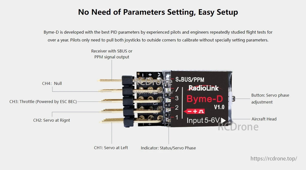 RadioLink Byme-D Mini Flight Controller, Byme-D features best PID parameters developed after a year of flight tests; pilots only need to calibrate joysticks.