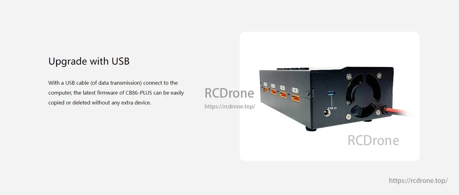 RadioLink CB86 Plus Charger, Upgrade CB86-PLUS firmware easily via USB cable connected to computer.