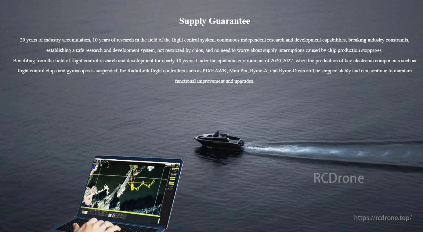 RadioLink CrossFlight Flight Controller, Supply assured: 20 years in drones, 10 in flight control. Stable PIXHAWK, Mini Pix, Byme-A/D supply despite shortages. Continuous upgrades guaranteed. (25 words)