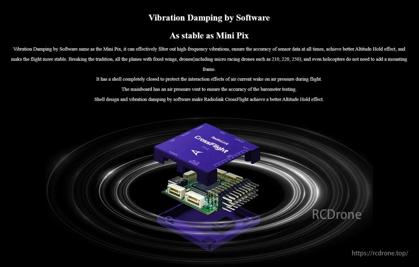 RadioLink CrossFlight Flight Controller, CrossFlight Flight Controller offers stable flights with vibration damping software and accurate sensors; its shell improves altitude hold by guarding against air pressure.