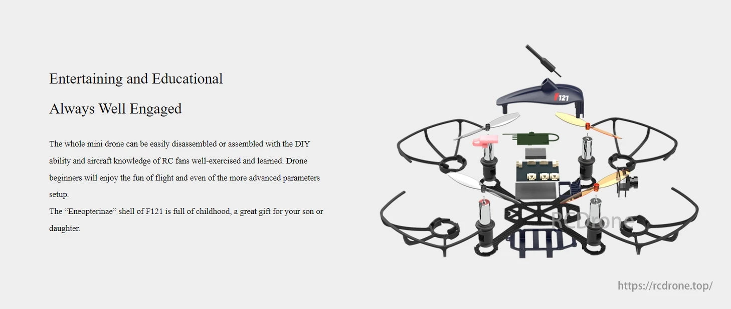 RadioLink Eneopterinae F121 FPV Training Drone, Fun and educational mini drone, easy to assemble/disassemble. Great for RC enthusiasts and beginners. Perfect gift for kids.
