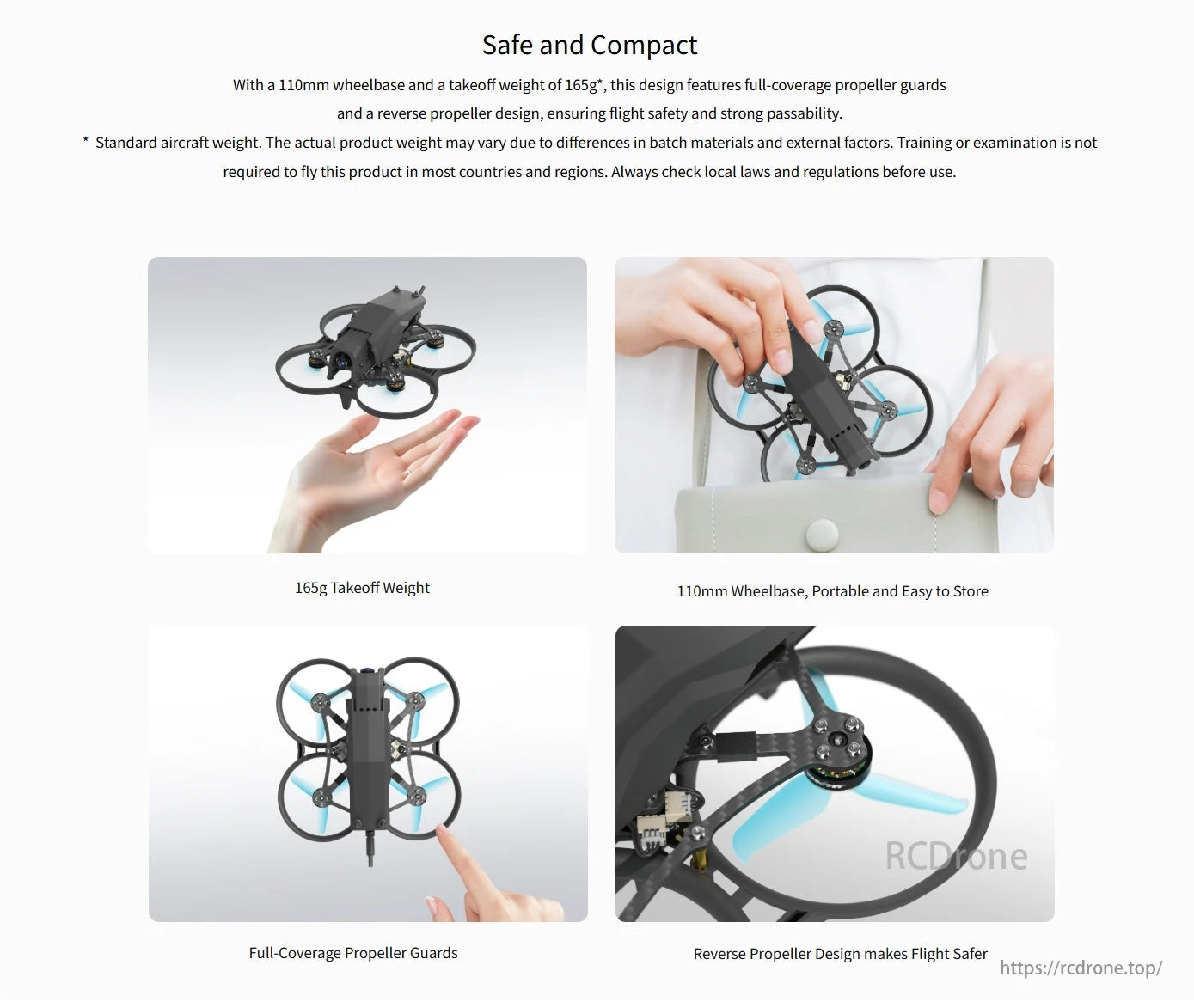 Radiolink F108 165g Optical Flow FPV, Radiolink F108: 165g FPV drone, 110mm wheelbase, full prop guards, reverse props, compact, portable, flight-safe.