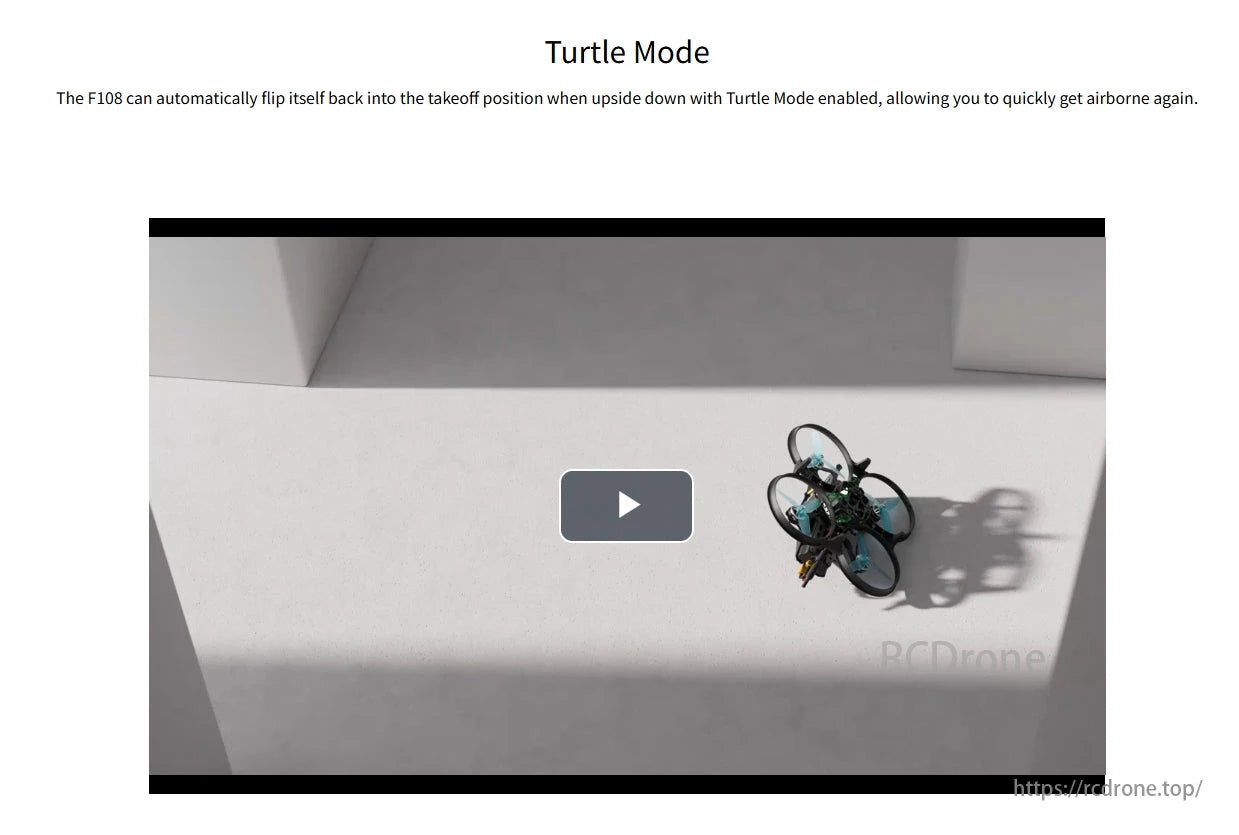 Radiolink F108 165g Optical Flow FPV, F108 Turtle Mode: Automatically flips back for quick takeoff.