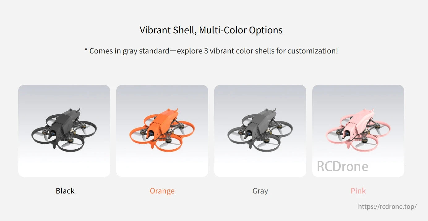Radiolink F108 165g Optical Flow FPV, The Vibrant shell offers various color options including black, orange, gray, and pink for customizable exploration with Radiolink F108.