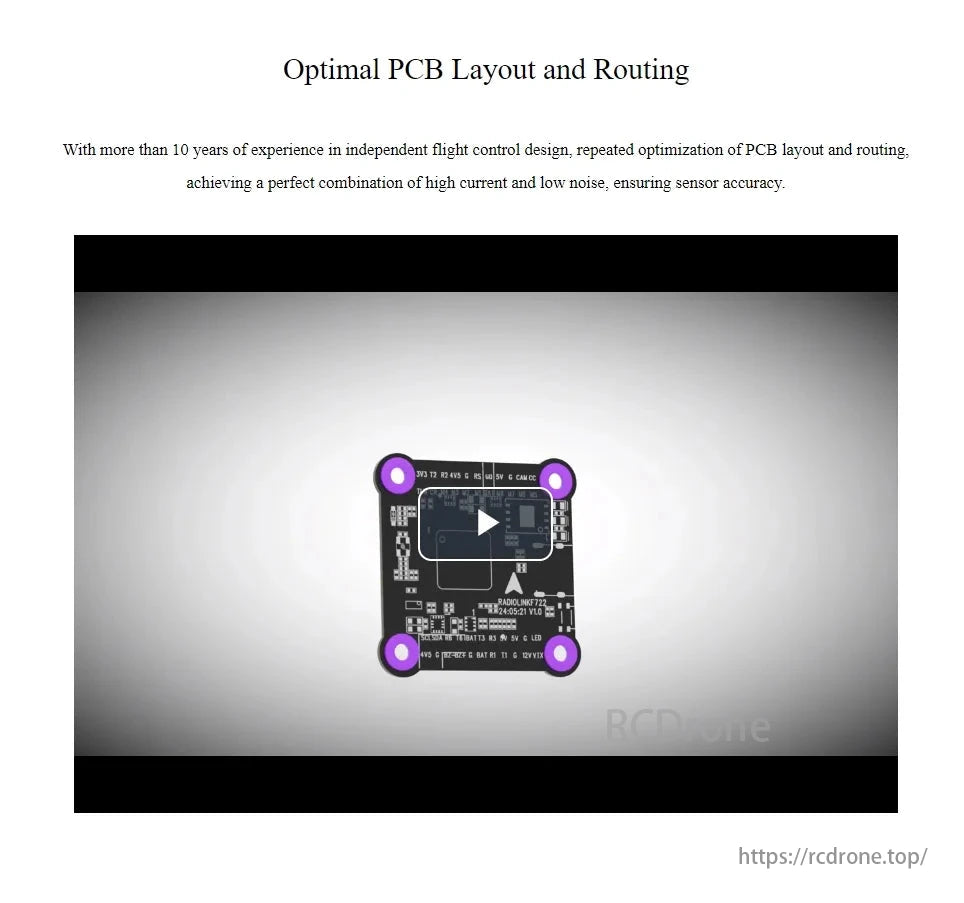 Expertise in optimal PCB layout and routing with over 10 years in flight control design, ensuring high current, low noise, and sensor accuracy for Radiolink F722 Flight Controller.