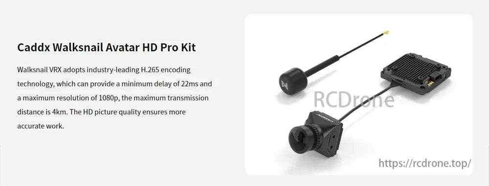 M435 Heavy Lift Drone, The Caddx Walksnail Avatar HD Pro Kit provides high-quality FPV with H.265 encoding, 22ms delay, 1080p resolution, and 4km transmission range.