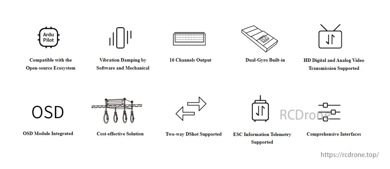 RadioLink PIX6 Open-source Flight Controller, RadioLink PIX6 Flight Controller: Open-source, vibration damping, 16 channels, dual-gyro, HD video, OSD, cost-effective, DShot, ESC telemetry, multiple interfaces.