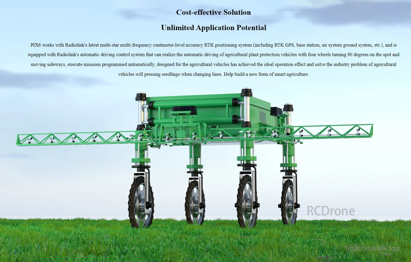 RadioLink PIX6 Open-source Flight Controller, The PIX6 offers cost-effective RTK positioning and auto-driving for precise agricultural use, preventing seedling damage and enabling efficient smart farming solutions.