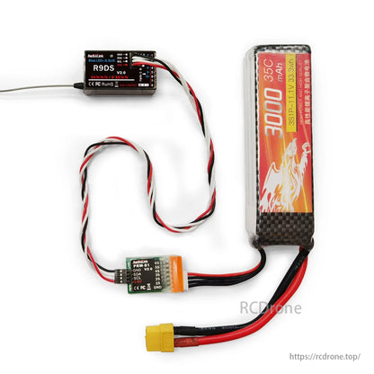 RadioLink PRM-01 Real-time Model Voltage Telemetry, RadioLink PRM-01 voltage telemetry module for 1S-6S LiPo, compatible with AT10II/AT9S, includes R9DS receiver and 3000mAh battery.