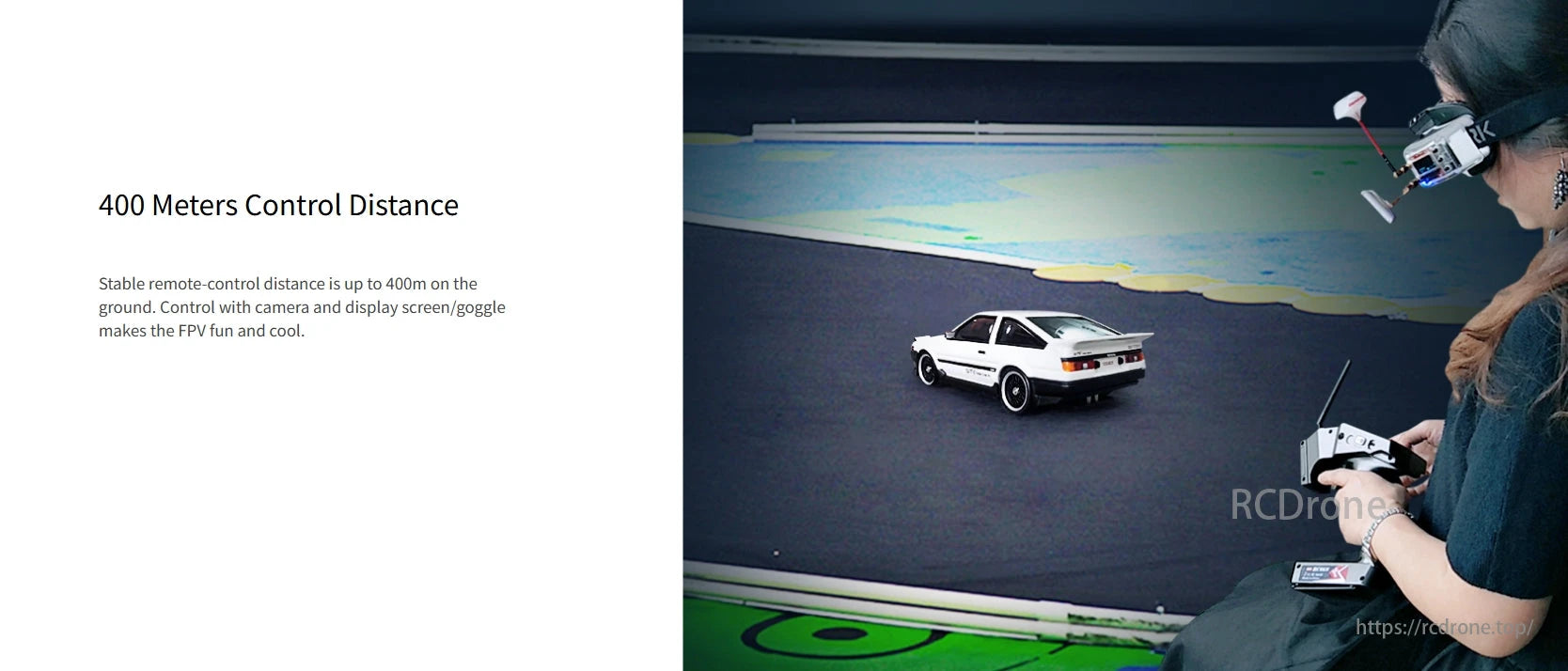 RadioLink R4FGM 4-Channel Mini Receiver, 400 meters control distance for RC cars with FPV goggles and remote.