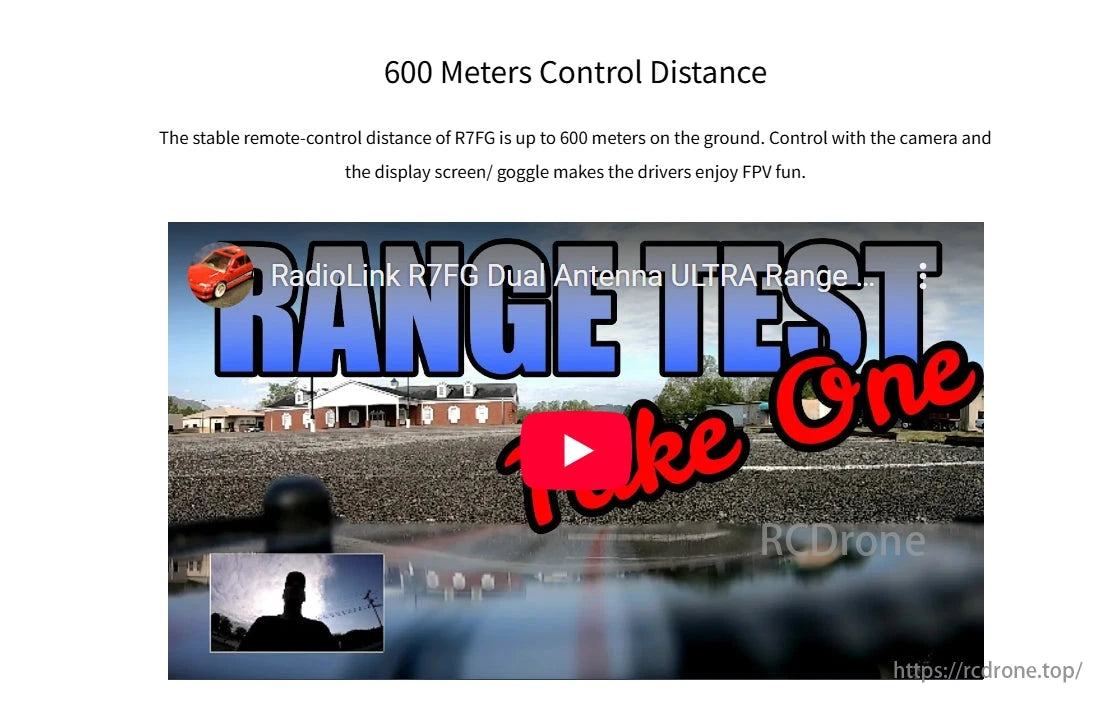 RadioLink R7FG 7-Channel Dual Antenna Receiver, RadioLink R7FG offers a 600-meter control range, enhancing FPV experience through camera and display compatibility.