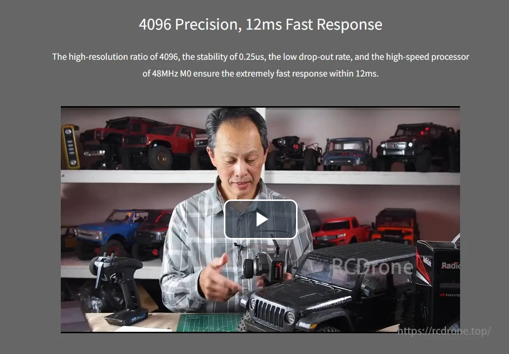 RadioLink R7FG 7-Channel Dual Antenna Receiver, High-resolution drone with 4096 precision, 12ms response, stable performance, low drop-out rate, and fast processor.