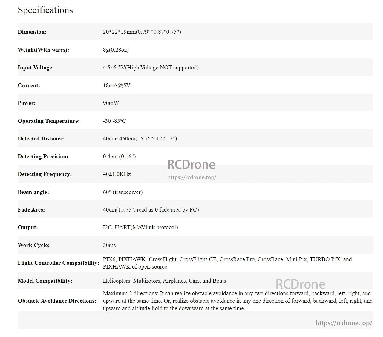 RadioLink SU04 Ultrasonic Sensor: Compact, lightweight, precise distance measurement with wide compatibility and 40-450cm range.