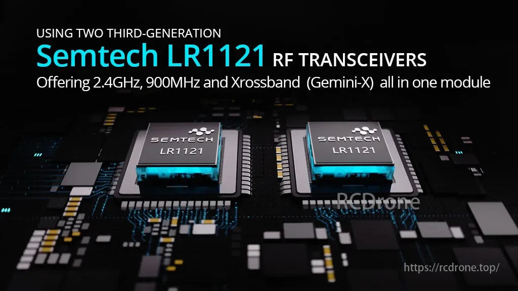 Radiomaster Nomad Gemini ExpressLRS Module, Dual third-generation Semtech LR1121 RF transceivers provide 2.4GHz, 900MHz, and Xrossband (Gemini-X) connectivity in one module.