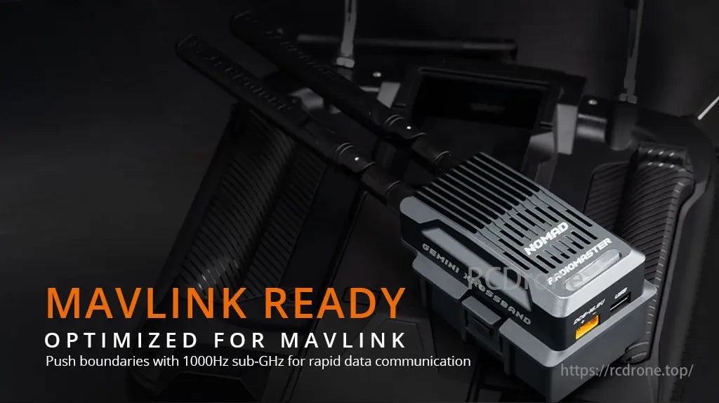 Radiomaster Nomad Gemini ExpressLRS Module is MAVLink ready and optimized for fast data communication.