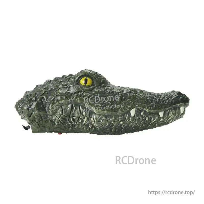 RC boat with crocodile head design, 2.4G remote control, alligator decoy, 31x15x12 cm size and 3.7V 500mAh battery.