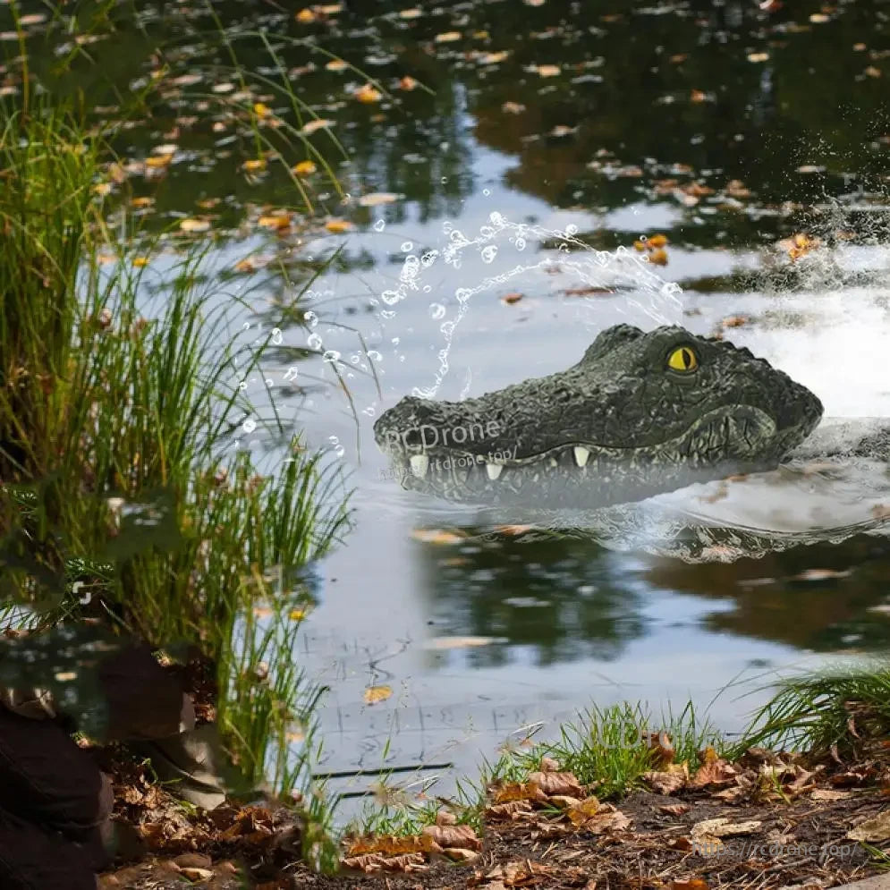 This RC boat has a crocodile head and is designed for summer water fun and playful pranks.
