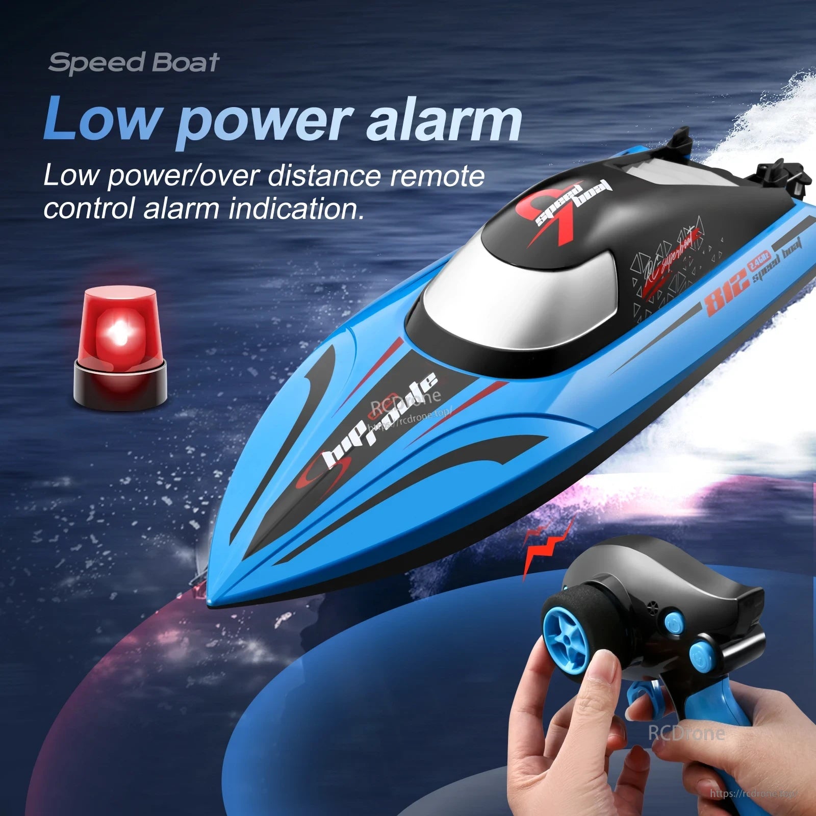 RC Boat, Speed Boat has a low power alarm and remote control with indicator, suitable for indoor or outdoor use.