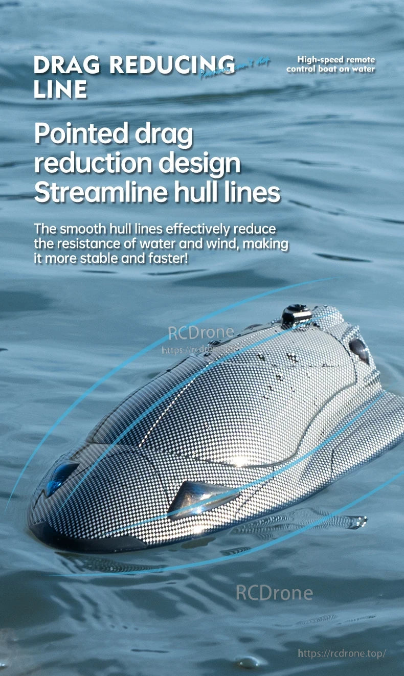 RC Boat, High-speed remote controlled boat designed for stability and speed on water.