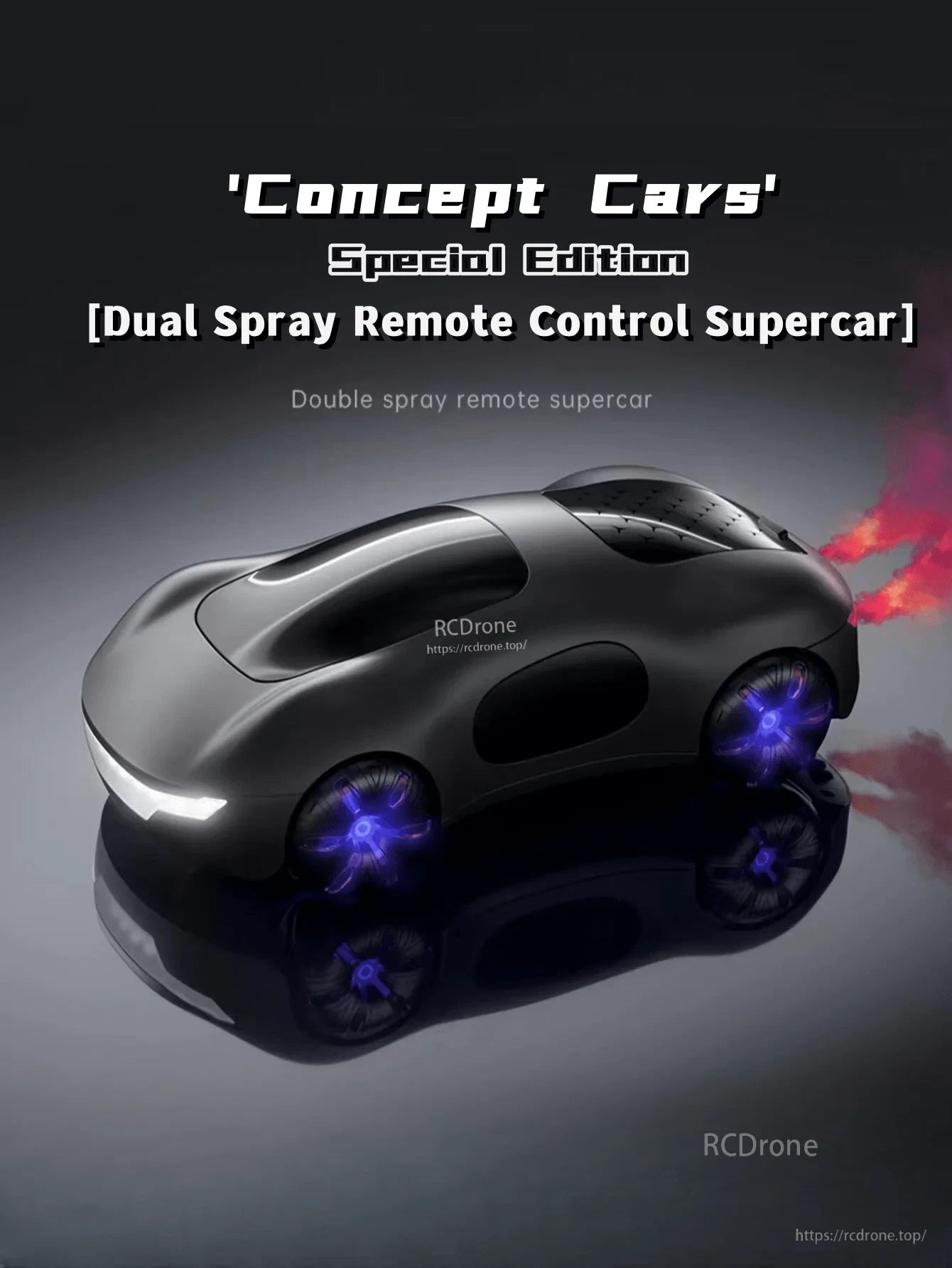 RC Car, Concept Cars Special Edition Dual Spray Remote Control Supercar with glowing wheels and flame effect