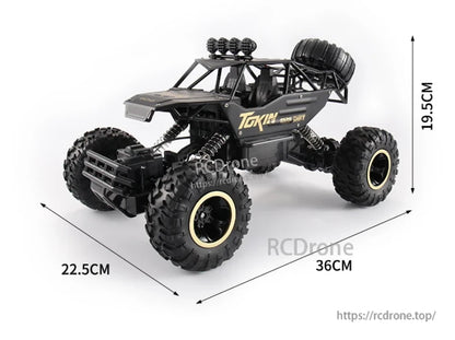 RC Off-Road Truck 1/12 4WD Alloy Climbing Car, A 1/12 scale 4WD alloy RC truck with dual motors, reaching 20 km/h, controlled via 2.4GHz remote.