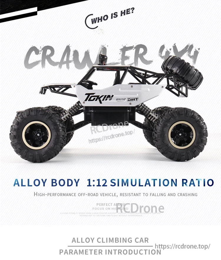 RC Off-Road Truck 1/12 4WD Alloy Climbing Car, RC off-road truck, 1:12 scale, alloy body, 4WD, high-performance climbing car. Durable, crash-resistant, simulation design, premium alloy construction, focused on high-end performance.