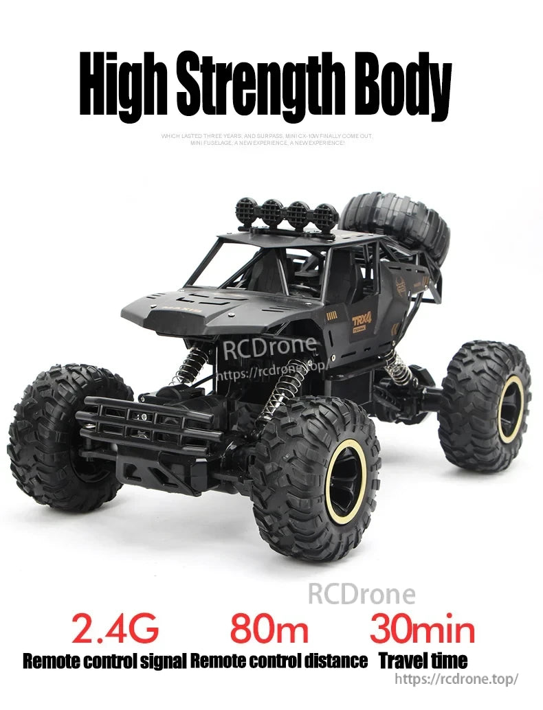 RC Off-Road Truck 1/12 4WD Alloy Climbing Car, High-strength TRX4 off-road truck with 2.4G remote control, 80m range, 30-minute runtime, alloy body, and 4WD for climbing.