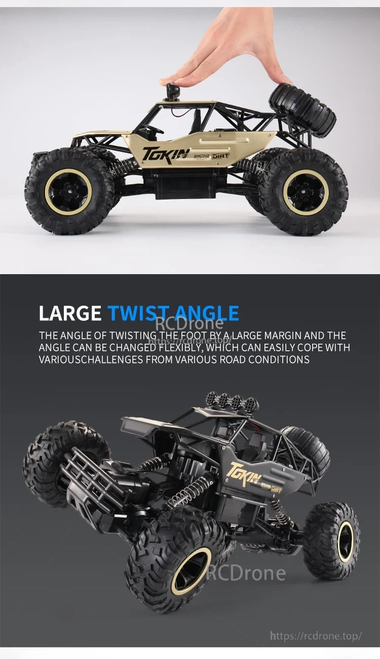 RC Off-Road Truck 1/12 4WD Alloy Climbing Car, RC off-road truck with flexible suspension, alloy 4WD, durable design, gold/black color, and robust tires for varied terrain performance.