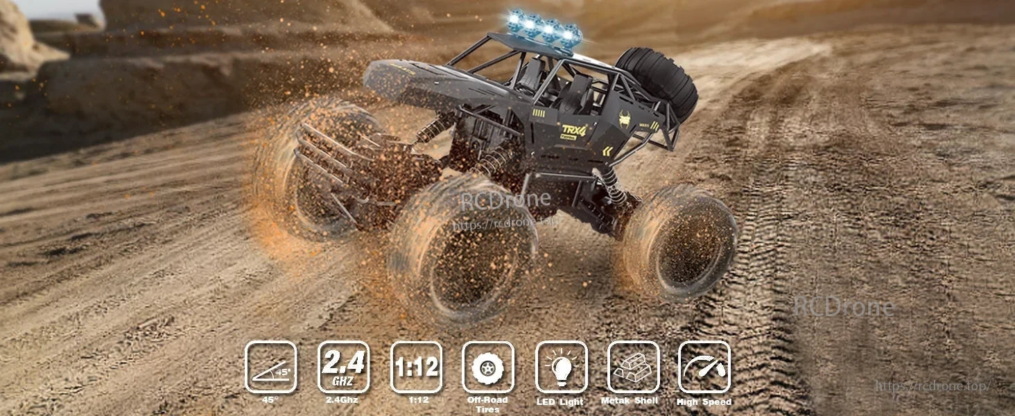 RC Off-Road Truck 1/12 4WD Alloy Climbing Car, RC Off-Road Truck 1:12 4WD Alloy High Speed LED Light