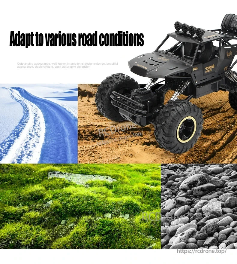 RC Off-Road Truck 1/12 4WD Alloy Climbing Car, RC off-road truck handles snow, desert, grass, and rocky terrains with its durable design and 4WD system.