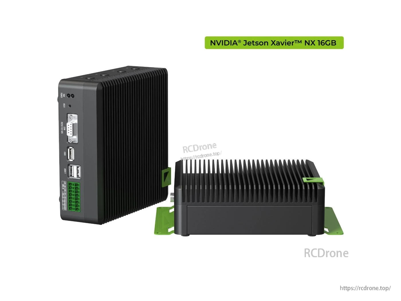 NVIDIA Jetson Xavier NX: 16GB RAM, 21 TOPS AI performance, dual Gigabit Ethernet, RS232/422/485 serial, digital I/O, and CAN support for advanced edge computing and robotics applications.