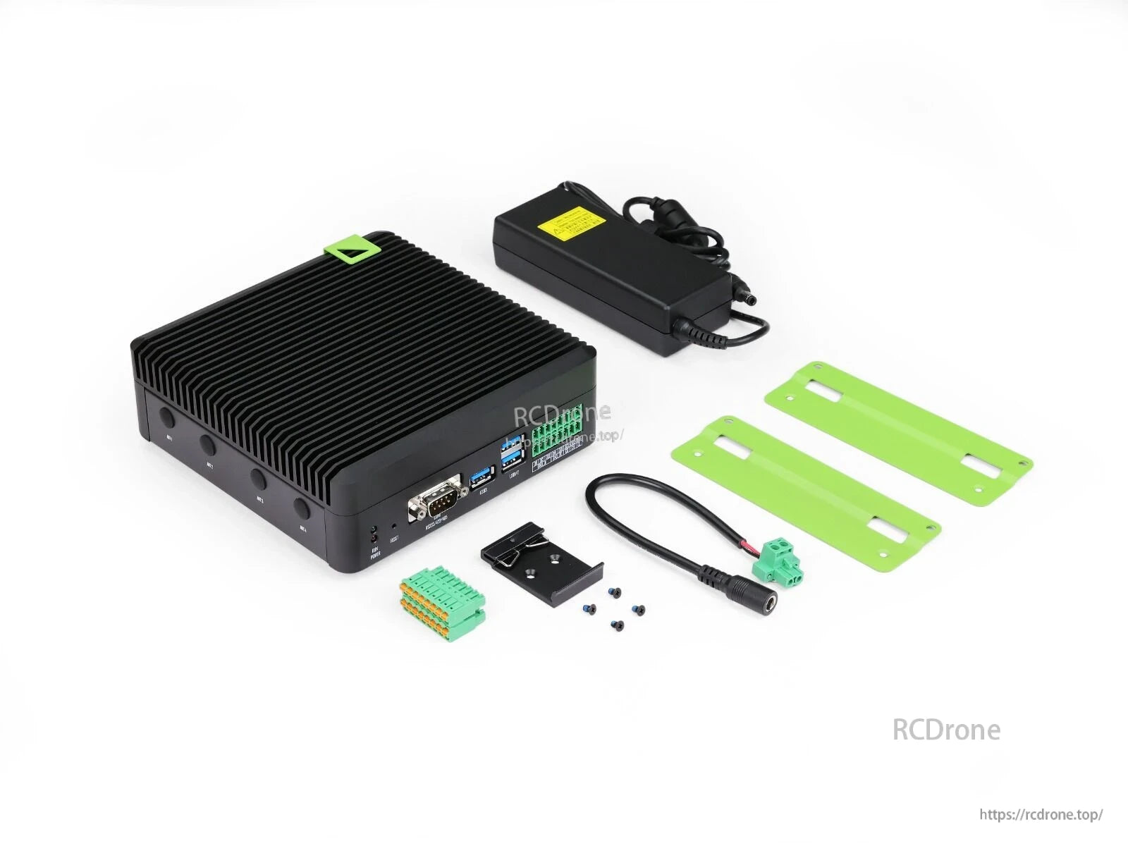 Jetson Orin NX 16GB developer kit with 100 TOPS, fanless design, dual GbE, CAN, HDMI, and M.2 NVMe for industrial AI applications.