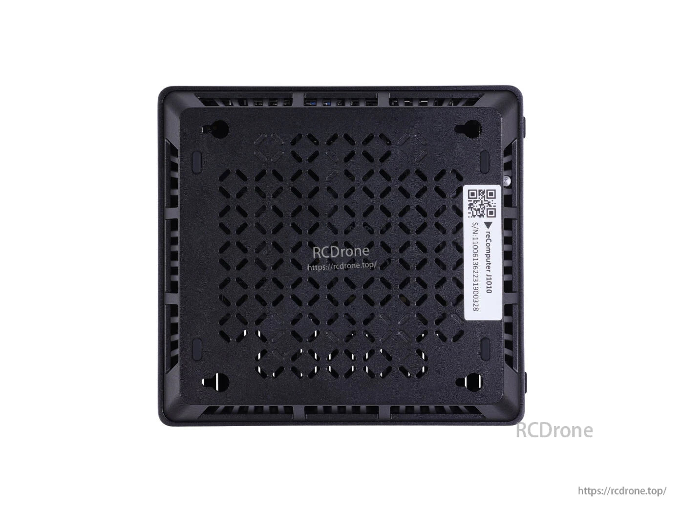 Compact Jetson Nano 4GB device with 0.5 TOPS, HDMI, USB, dual CSI, M.2 Key E, GbE, and QR-labeled serial number for AI and edge computing applications.