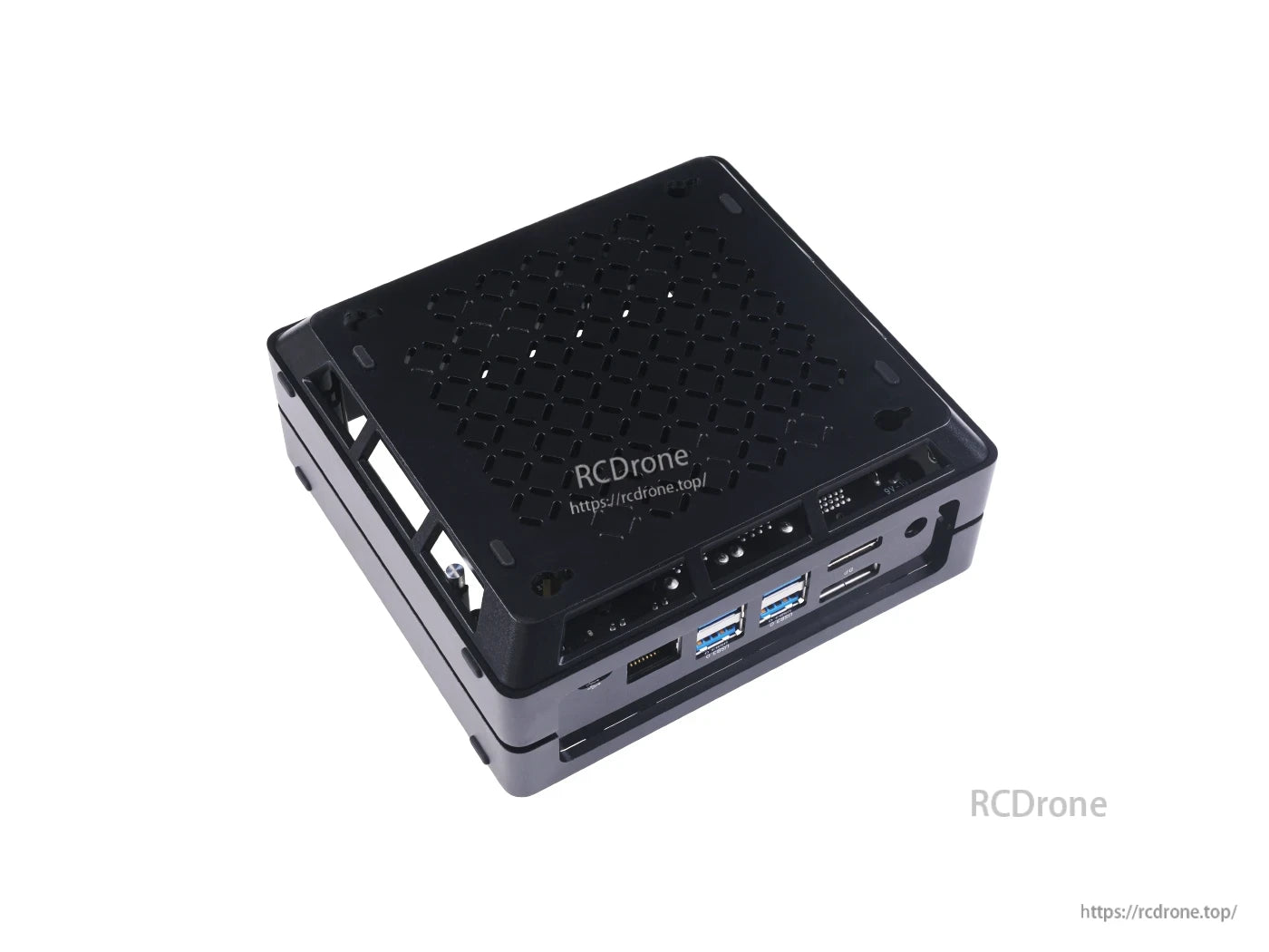 Compact Edge AI computer powered by Jetson Nano 4GB, featuring 16GB eMMC, M.2 slot, 4x USB 3.0, HDMI, and DisplayPort for high-performance AI applications.