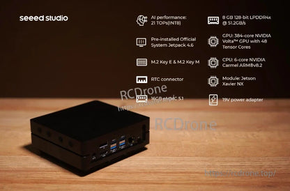 Jetson Xavier NX 16GB: 21 TOPS AI, 8GB LPDDR4x, 384-core Volta GPU, 6-core ARM CPU, M.2, RTC, eMMC 5.1, JetPack 4.6.