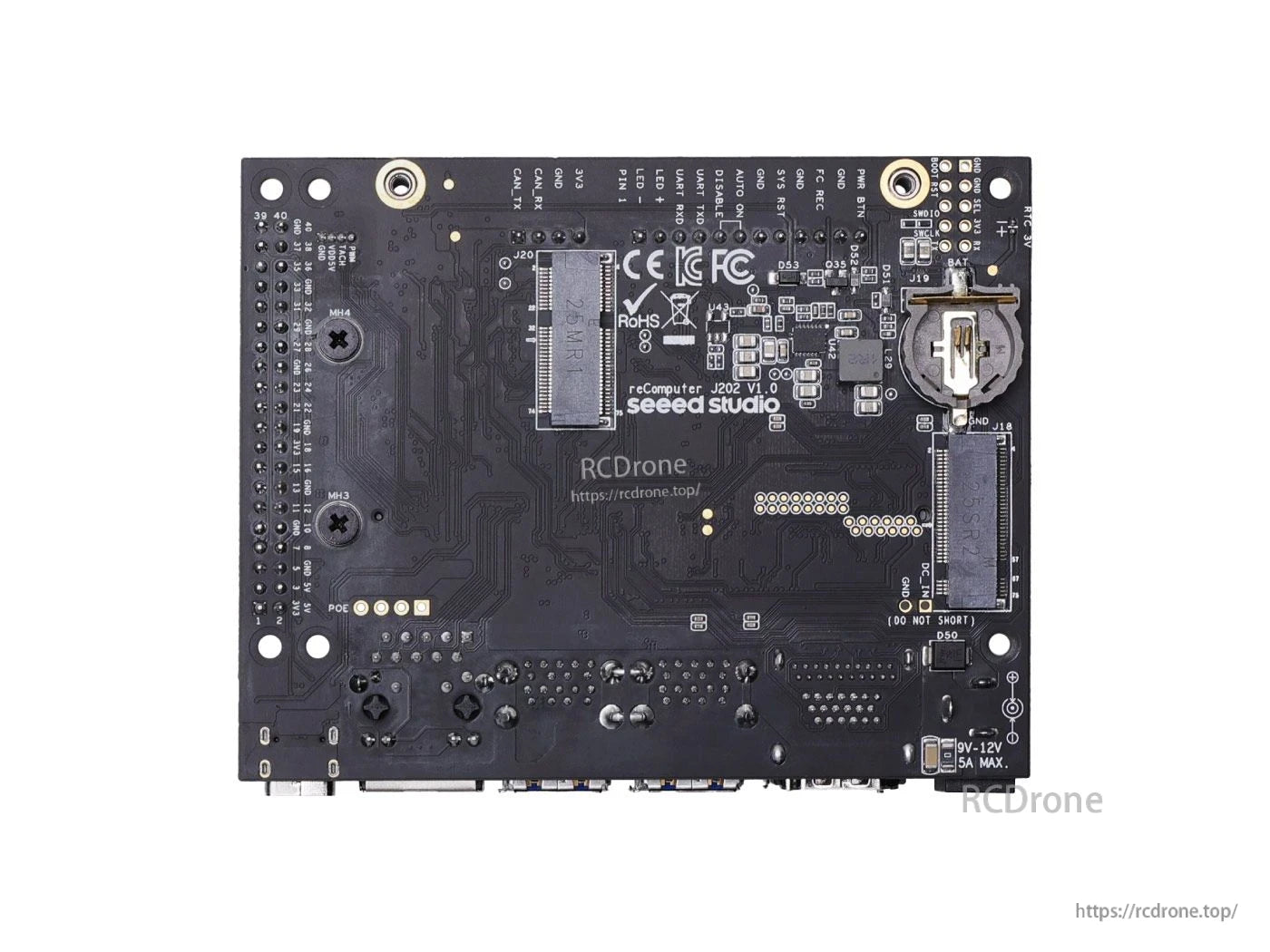 reComputer J202 Carrier Board for NVIDIA Jetson Xavier NX/Nano/TX2 NX, 4x USB3.1, M.2 E/M, HDMI 2.1, DP, GbE, CAN, RTC